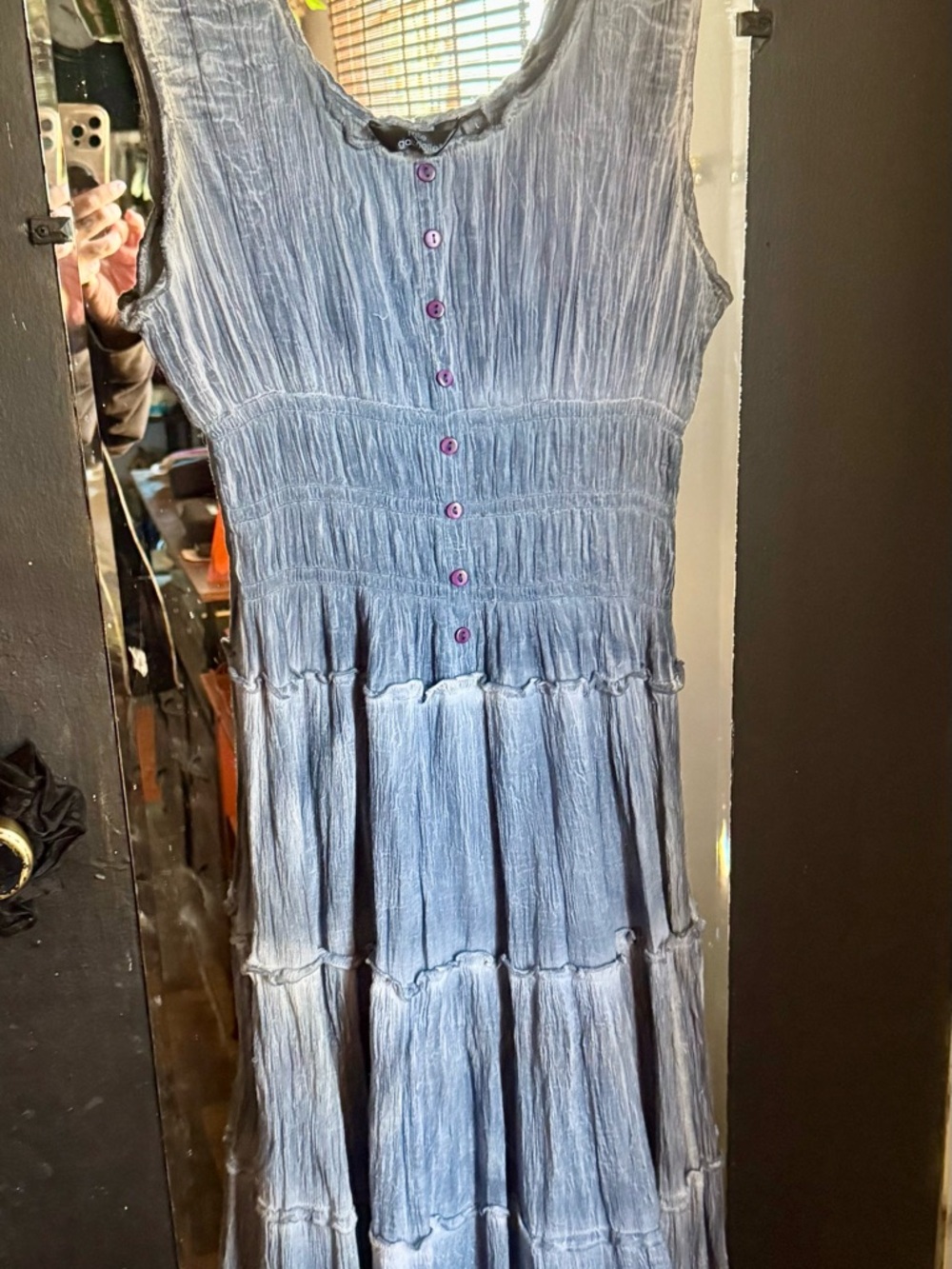 Sleeveless Light Blue Tiered Maxi Dress with Button Details